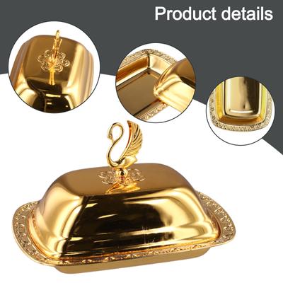Dustproof Lid Food Container Tray Lid Serving Tray Butter Dish Box Tray Easy To Clean And Maintain Gold Silver
