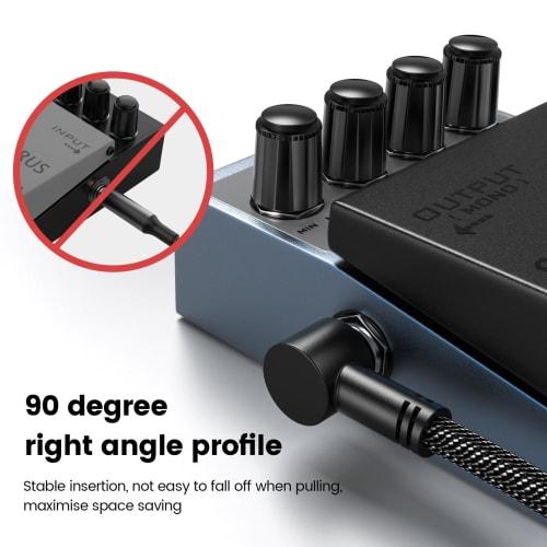 MOSWAG Patch Cables, 3-Pack, 6-Inch Pedal Board Cable, 1/4-Inch Guitar Patch Auxiliary Cable, Right-Angled Guitar Effect Pedal Cable, Compatible with