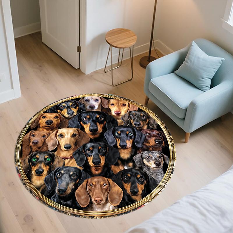 Tappeto rotondo con motivo a tema Bassotto, Tappeto per Soggiorno Camera da letto Divano Sala giochi Decorazione, Tappetino antiscivolo, Regali per le Feste e Regali di Compleanno