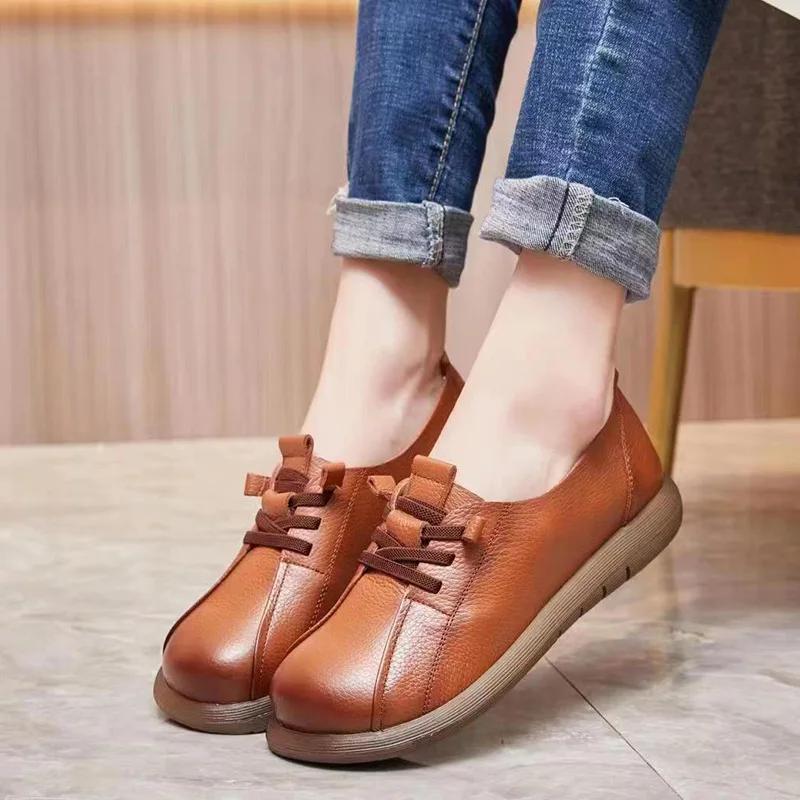 

Ретро женская обувь из коровьей кожи, повседневная обувь на шнуровке, женская обувь, весна-осень, мягкая кожа, плоская подошва, низкий верх, кожаная обувь на шнуровке 41