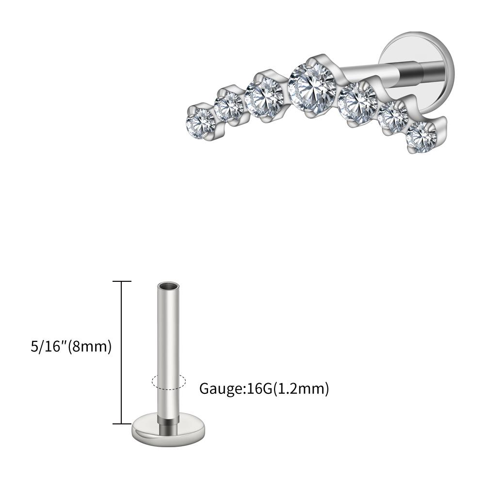 Pravý Velký ASTM F136 Titan 16G CZ Seskupený Climber Stud Náušnice Labret Helix Tragus Chrupavka Stud Plochý Zadní Piercing