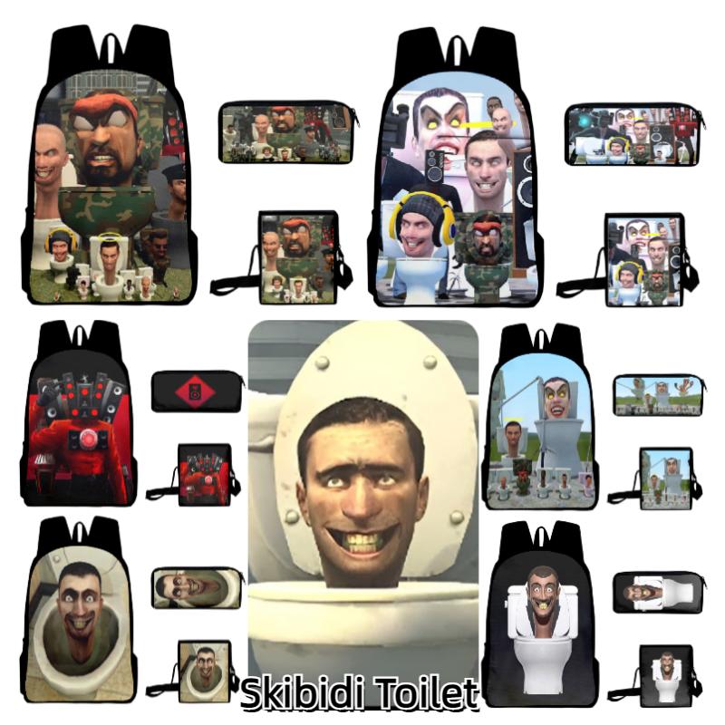 Cartoon Toilet Skibidi Backpack Pencil Case Large Capacity Schoolbag Travel Bag