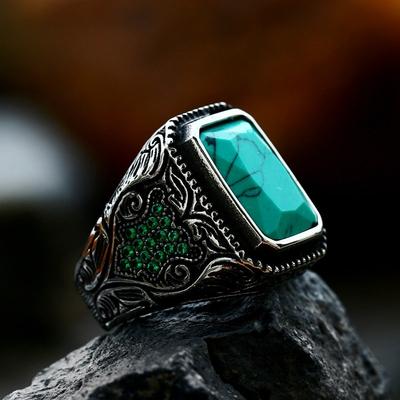 Gemstone Inlaid Men's Ring European and American Retro Fashion Ring 2025