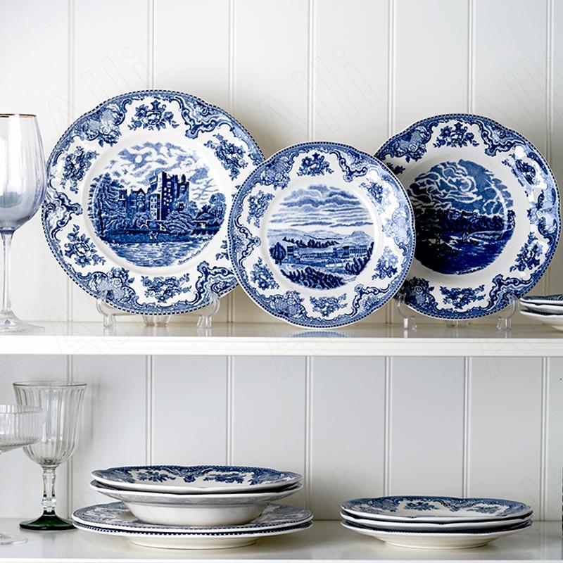 European Ceramic Plate Dining Room Desktop Western Steak Dish Retro Lace Pattern Fruit Salad Plates Home Kitchen Tableware