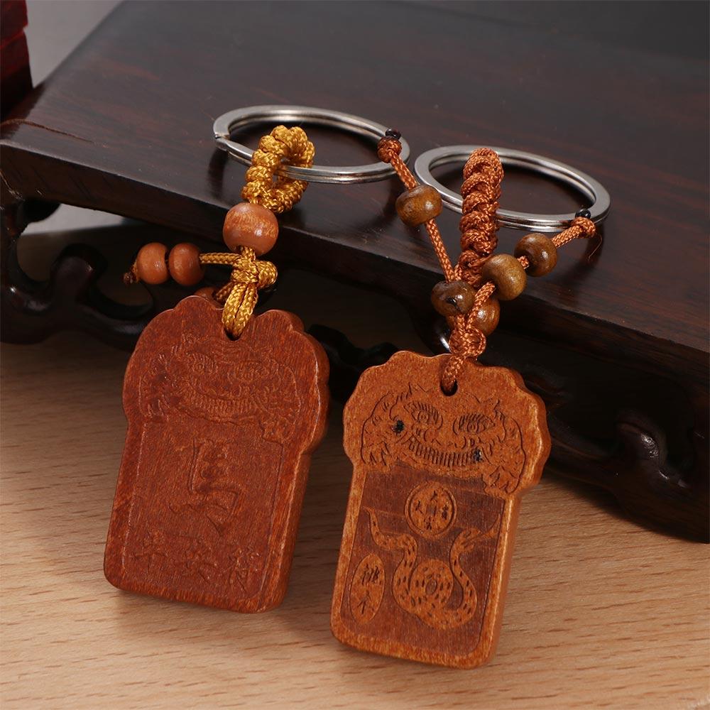 Gifts Couple Gift Bag Ornament Zodiac Tiger Keychain Peach Wood Keyring Key Chain 12 Zodiac Keyring