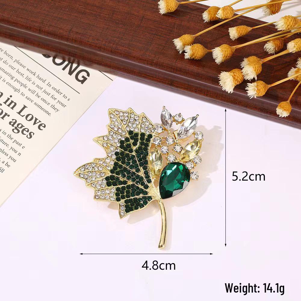 Luxury Rhinestone Maple Leaf Brooch for Women - Autumn/Winter Exquisite Pin for Suits and Collars