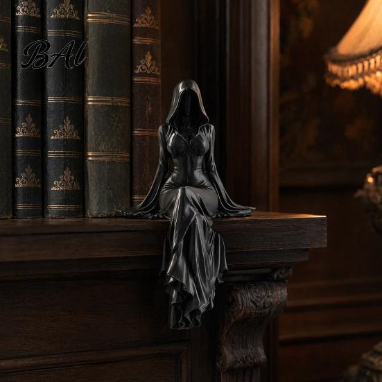 Elegant Gothic Bookshelf Decor 3D Printed Reaper Goddess Figurine, Ethereal Hooded Figure Sculpture, Dark Girl Sculpture Fantasy Statue Collectible