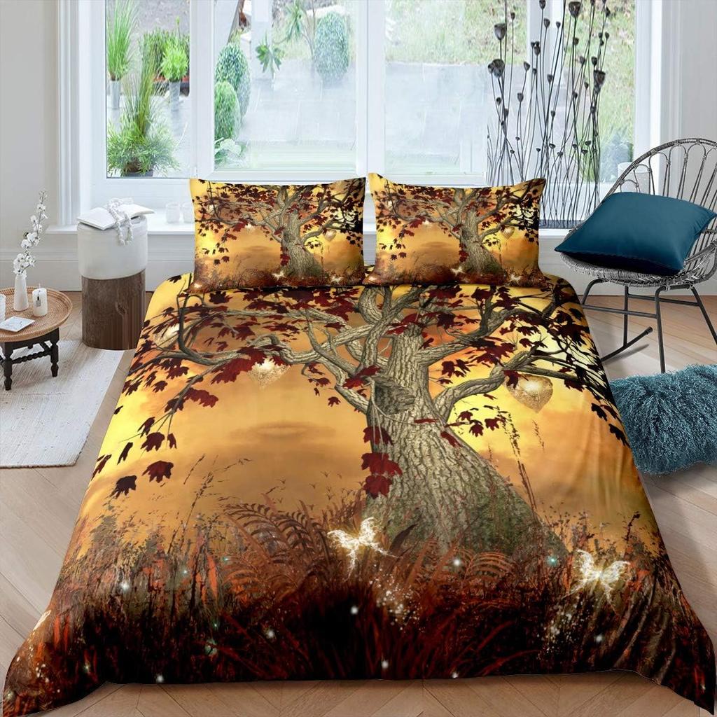 Tree of Life Duvet Cover Set Natural Scenery Bedding Set Kids Boys Girls Adults Botanical Branches Comforter Cover Autumn Leaves