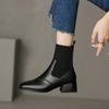Popular Knitted Thin Socks Boots Retro Square Head Thick Heel Medium Heel Short Boots Spring and Autumn Martin Boots Bare Boots Women
