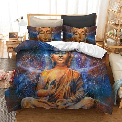 Bedclothes 3D Buddha Statue Bedding Set Black Quilt Cover Sets With Pillowcases Bed Comforter Bedding Sets Queen King Bed Cover
