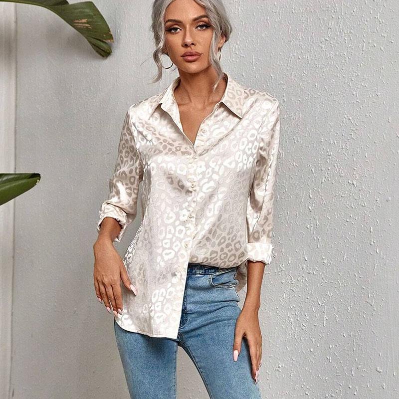 Ladies Elegant Spring Summer French Long Sleeve Jacquard All Match Blouse Shirt Top