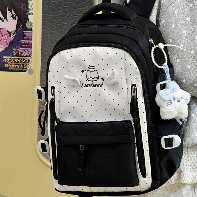 Schoolbagins Sweet and Cute Polka Dot Backpack Female Junior High School Student Schoolbag Female Large Capacity Travel Backpack