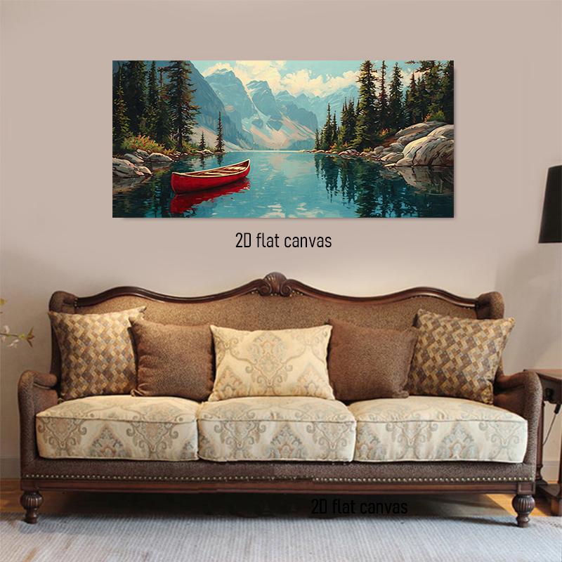 

1pcs Modern minimalist landscape decoration painting living room entrance study wall decoration Canadian red boat lake canvas ha (as the picture,50x100cm No Frame)
