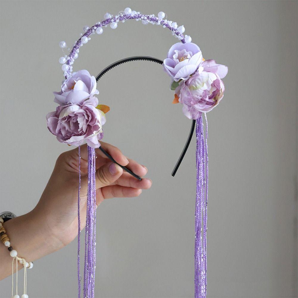 Federblumen-Haarreif Perlen Hanfu Haaraccessoires Mode Quasten-Haarreif Cosplay