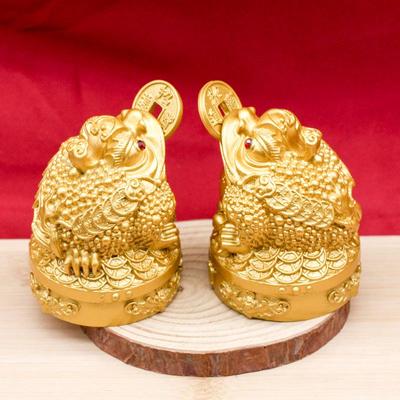 Three-Legged Golden Toad Wealth Figurine – Handcrafted Luck & Prosperity Decor for Home or Office