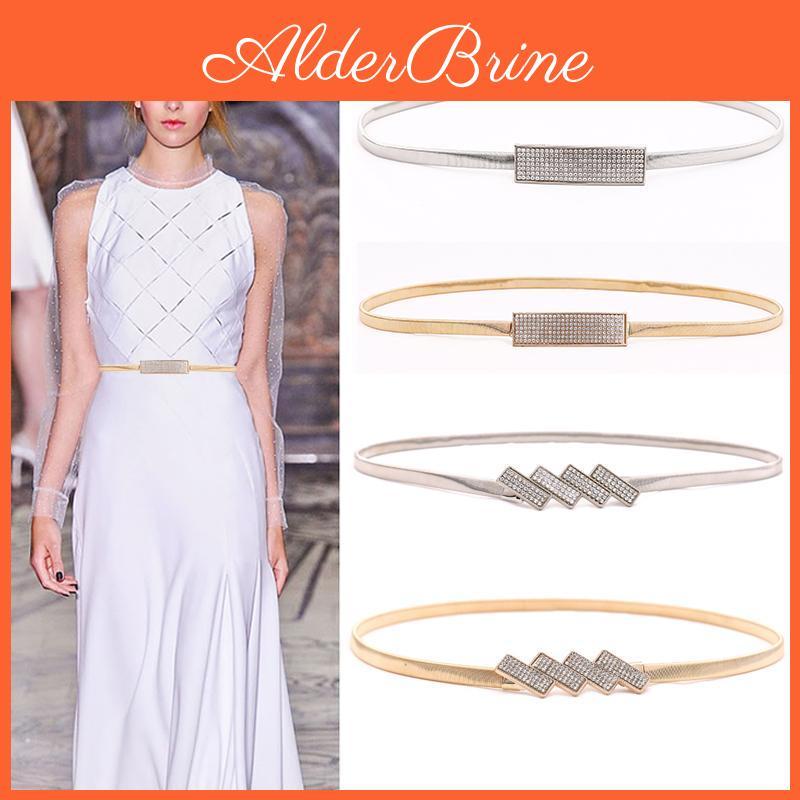 Rhinestone Chain Luxury Imitate Wasit Belt For Dress Stretch Skinny Metal Silver Gold Women Belt Elastic Thin Ladies Belt