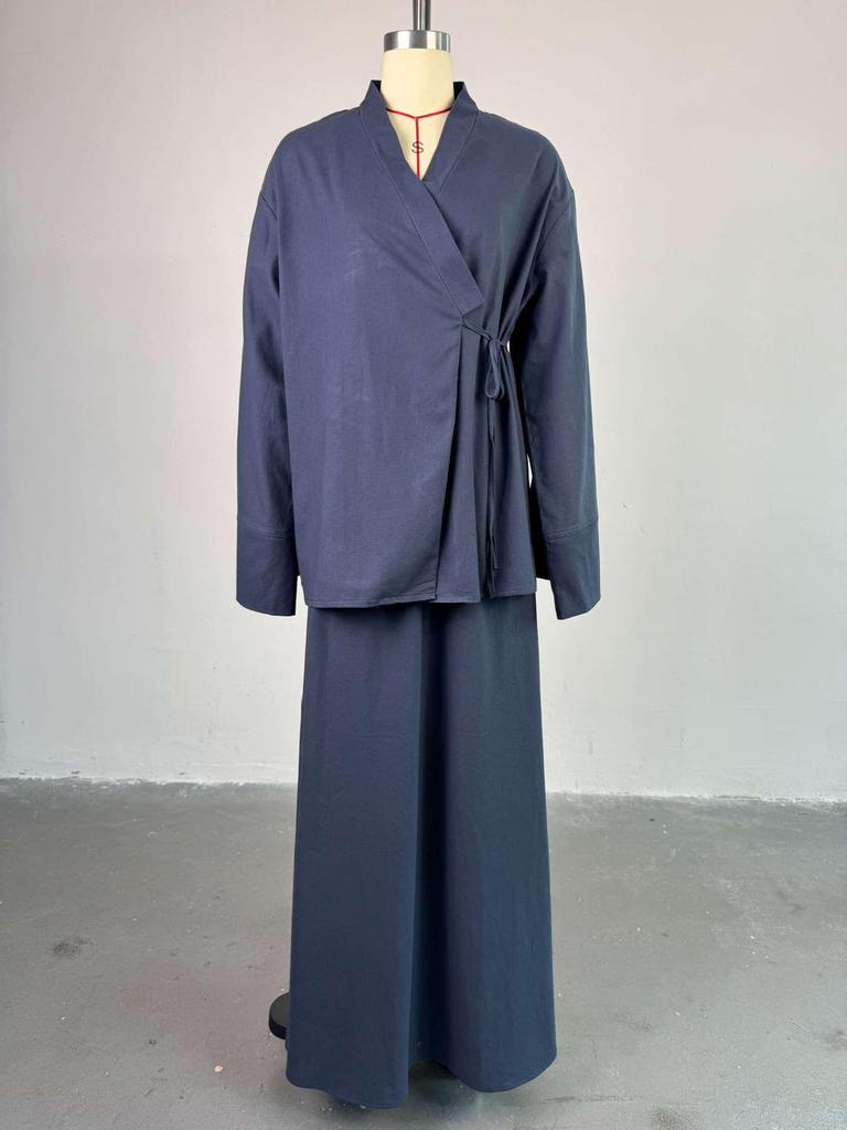 2025 Sommer Damen Casual Bindecardigan & High Waist Midi Rock Set