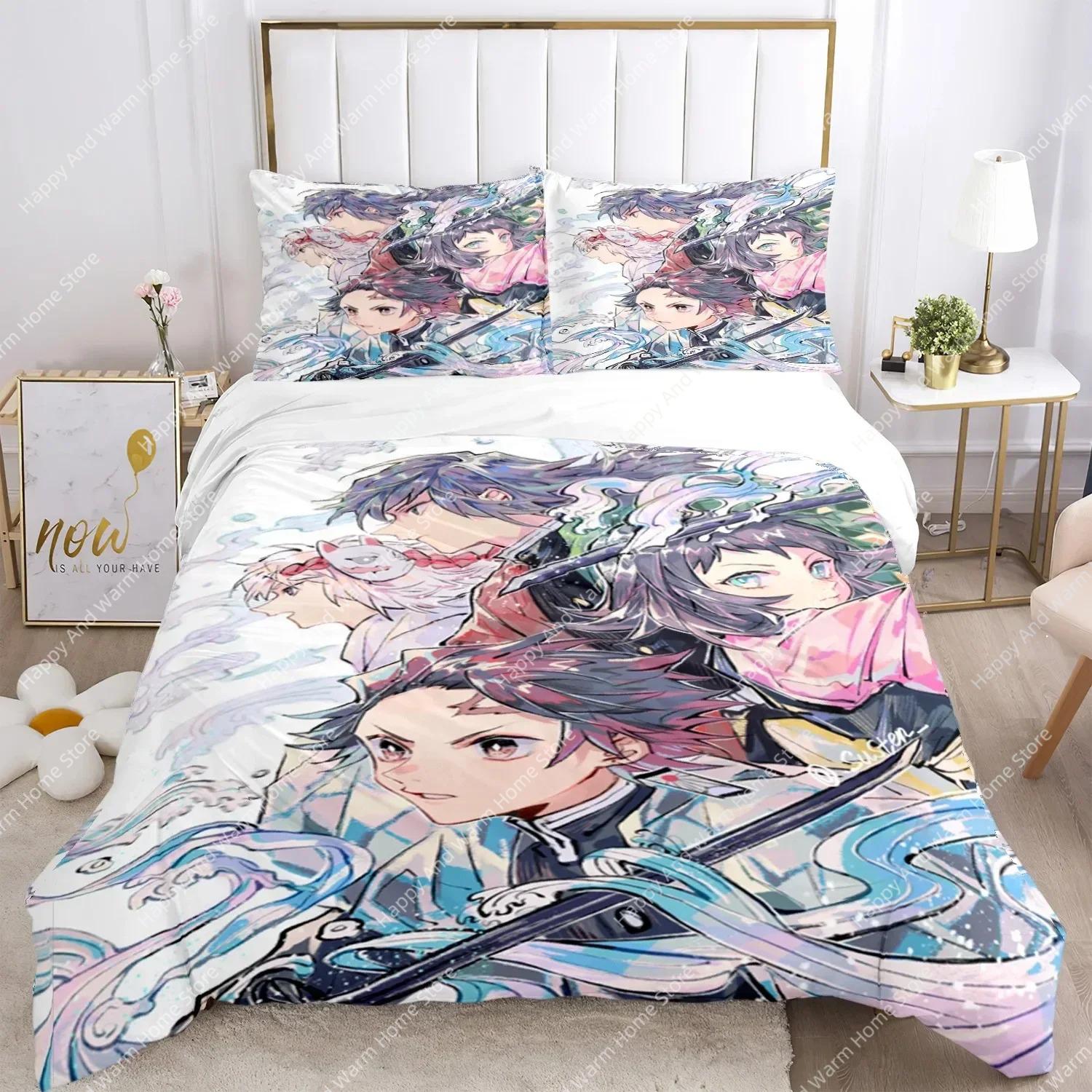 

Anime Demon Slayer Print Bedding Set Nezuko Bed Linen Full Queen Double Single King Size Duvet Cover Set Linen Boys Adults Gift EU single(135x200cm)