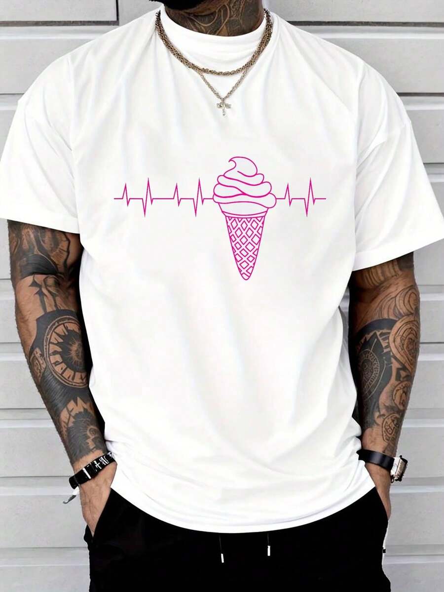 

Ice Cream Heartbeat Pulse Cool Ice Cream Lover Gift Printed White Unisex T-Shirt S