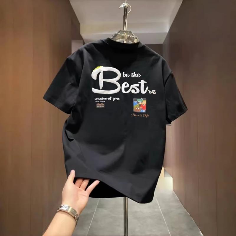Men Casual Printed Heavy Cotton Round Neck Short Sleeve T Shirt S чёрный