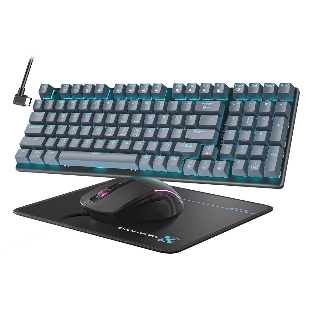 Dynamic Luminous Wired Mechanical Keyboard & Silent Gaming Mouse Set, Three-Mode for Office & Gaming.