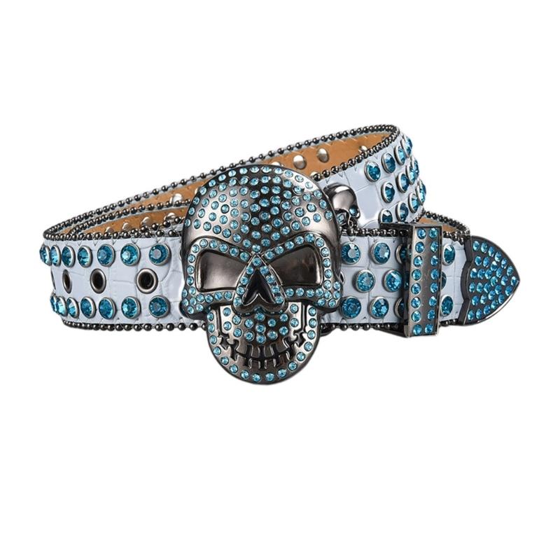 Women Rhinestones Belt for Jeans Skull Rivets Studded Waist Belt Blingbling Belt for Pants Cowboy Belt Waiststrap
