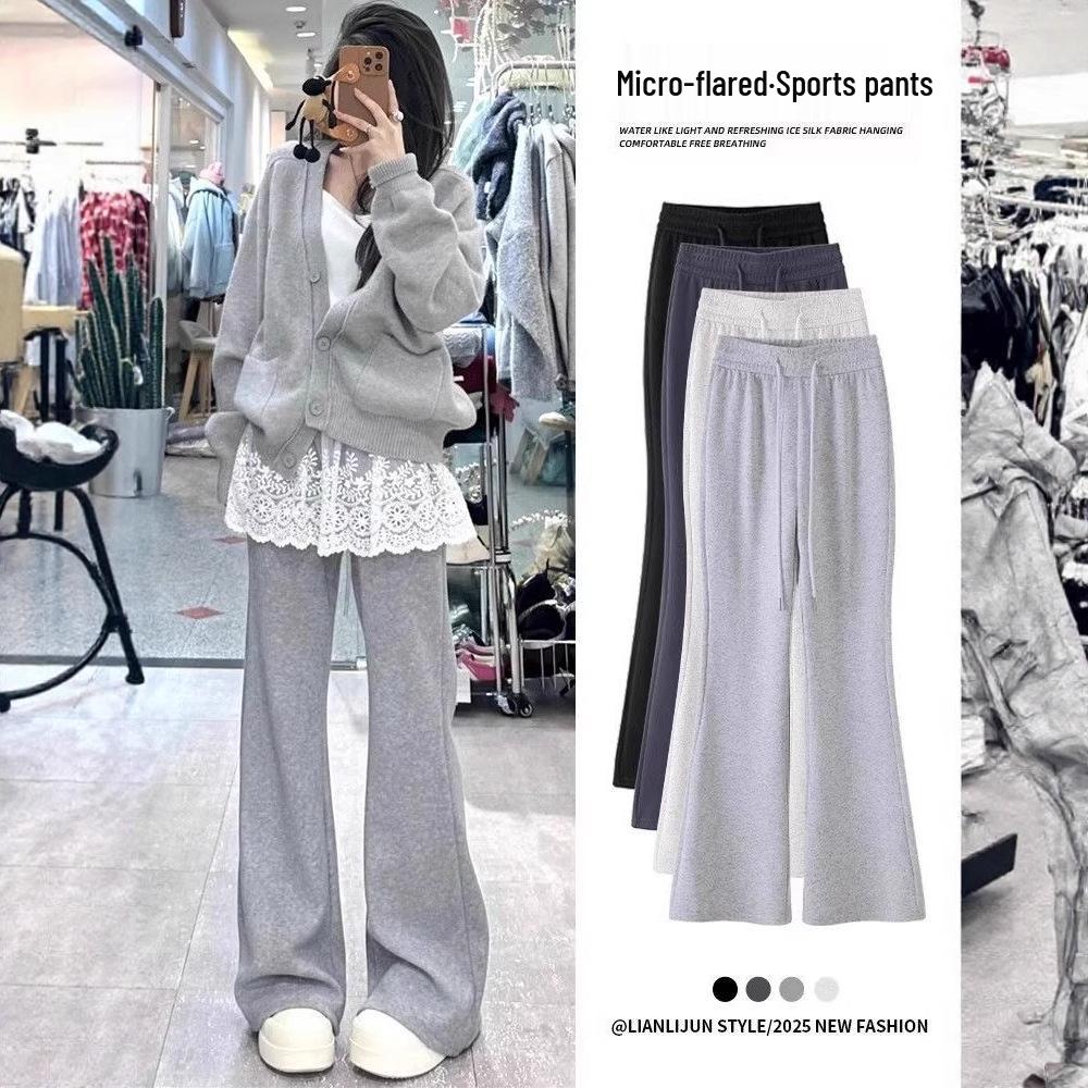 

Women s Gray High-Waisted Micro-Flare Sweatpants - Slimming Petite Casual American Horseshoe Sports Pants for Spring & Autumn 2025 White Gray [Premium Quality]