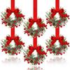 Mini Christmas Wreath with Red Berries, Small Hanging Decor for Front Door Cabinet, Home Office Wedding Party Decoration