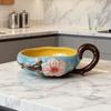 Japanese High-Temperature Ceramic Relief Peach Blossom Bowl, Handled Fruit, Salad & Snack Dish