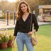 Women's Long Sleeve V-Neck Ruffle Blouse Color Elegant