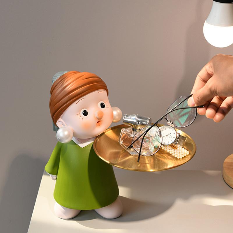 Girl Statue Sculpture Decoration Miniature Figurine Sundries Remote Control Key Storage Box Modern Living Room Desk Home Decor