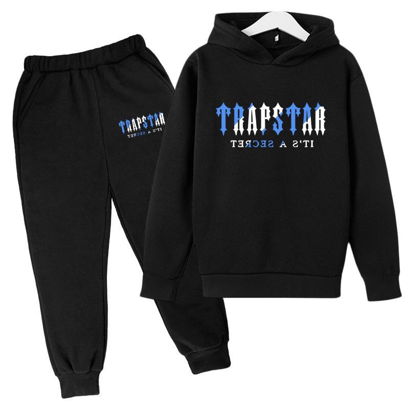 

Kids Black Letter Print Tracksuit, Boys Hoodie and Sweatpants 2-Piece Set, Casual Autumn Winter Sportswear 100cm