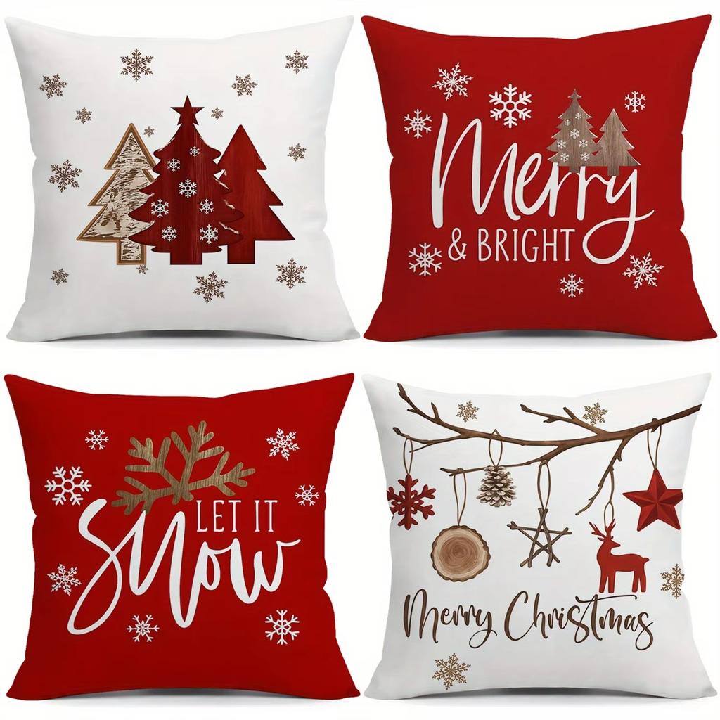 Classic Christmas Festive Elements Versatile Pillow Cover Tree Snow Pattern For Home Party Daily Use