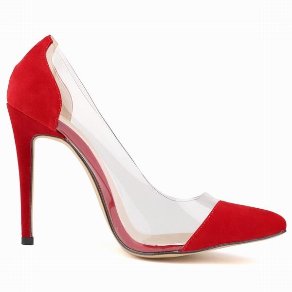 Women Pumps Sexy 12cm Transparent Leather VELVET High Heels Corset Pointed Toe Party Pumps Ladies Red Wedding Shoes