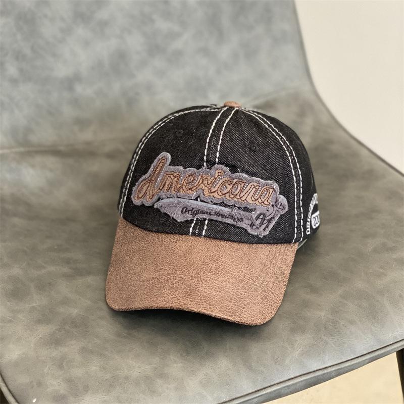 

Ретро буквы делают старую кепку пару универсальный козырек большой окружность головы показать лицо маленькая ковбойская бейсболка женщины M（56-58cm） чёрный