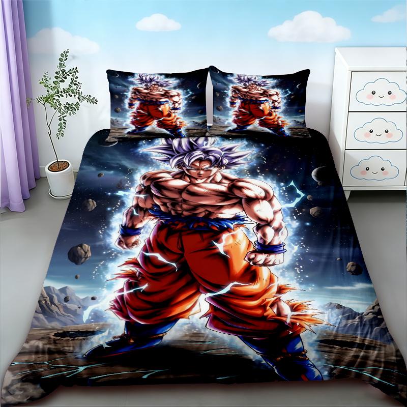 Anime 3pz Copripiumino Dragon Ball Goku Cartone Animato Set Biancheria da Letto Coperta Trapuntata per Bambini Dimensioni Queen King per Decorazione Camera da Letto Regali