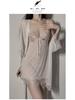 Strappy Lace Nightgown & Tie-Up Robe Set: Tempting Lingerie Homewear for Women