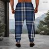 Men s Plus Size Black Grey Plaid Printed Drawstring Waist Cuffed Ankle Jogger Pants