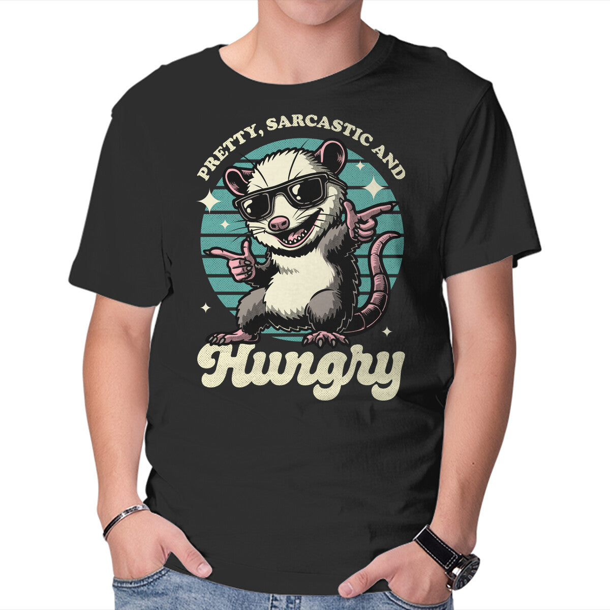 Unisex Crew Neck T-Shirt Sarcastic Hungry Possum Graphic Short Sleeve Casual Tee XL