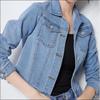 Women's Blue Long Sleeve Denim Shirt Jacket - Solid Color for Spring & Autumn