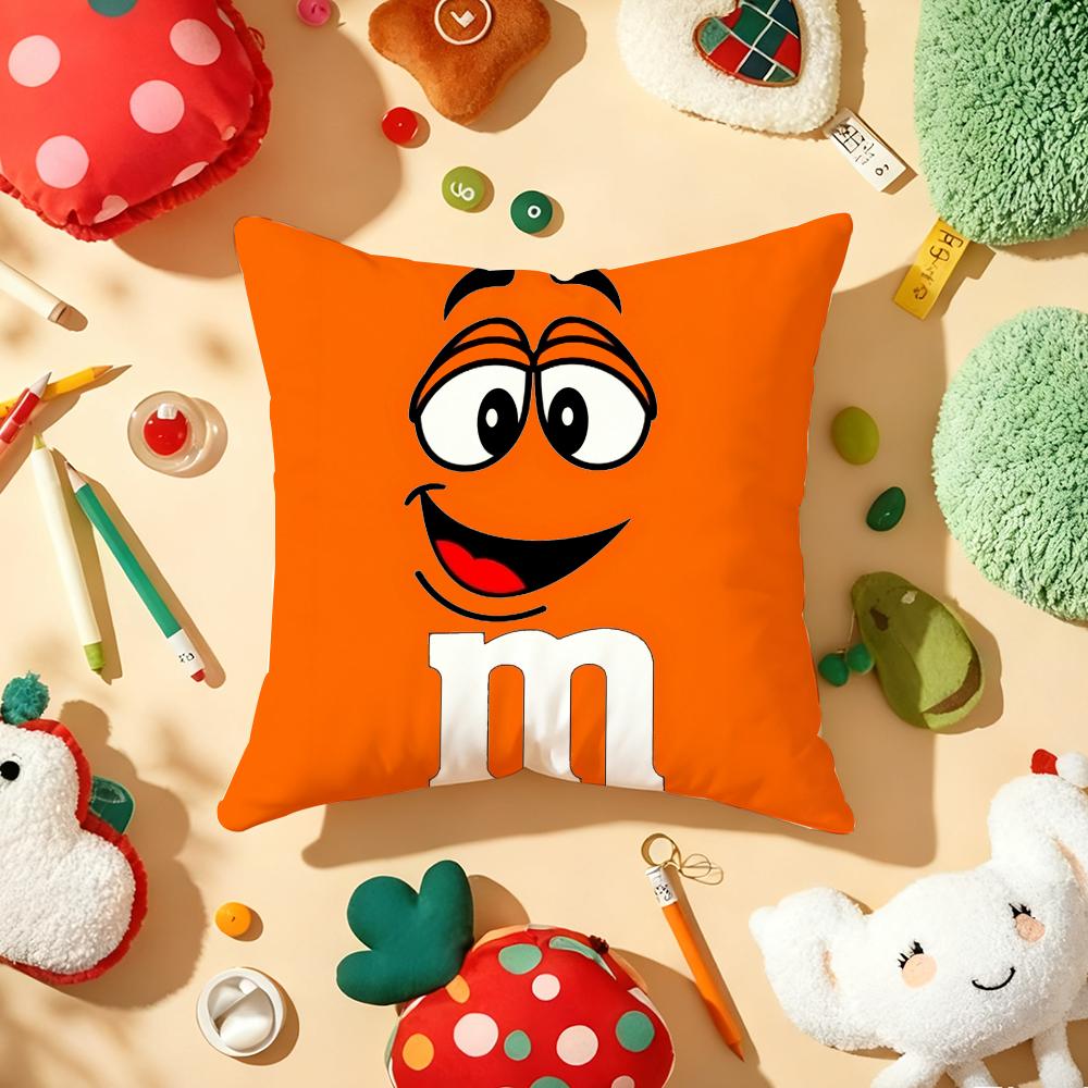 Cute Funny Art M-M&M'S Cushion Cover Plush Fabric Soft Double-Sided Printed Sofa Warm Winter Home Child Gift Pillow Case