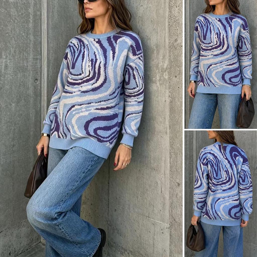 New Casual Irregular Texture Color-Block Street Style Versatile Pullover Sweater