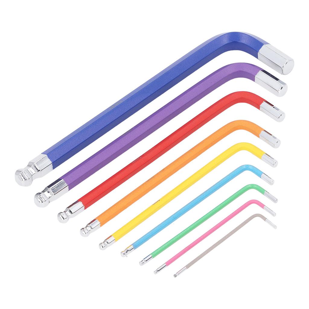 9 Pcs Hex Wrench Set Color Coded Non Slip CR V Hex Key with Ball End for Home Repair Industrial Maintenance