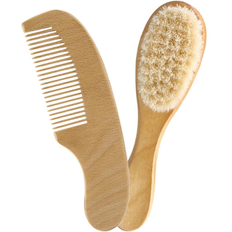 1Set Brush and Wooden Comb Set for Newborns Natural Hair Care Detangling Scalp Stimulation Gentle Shower
