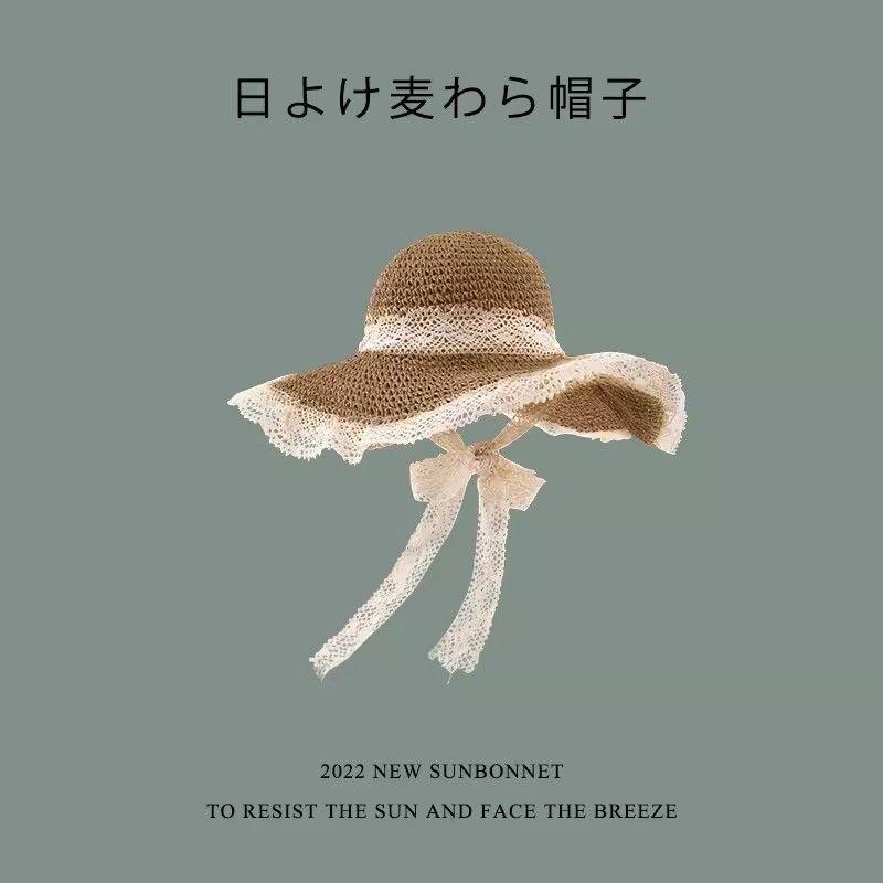 Straw Bucket Hat Women's Summer Breathable Korean Version Showing Face Small Bucket Hat Big Brim Sun Protection Seaside Straw Hat