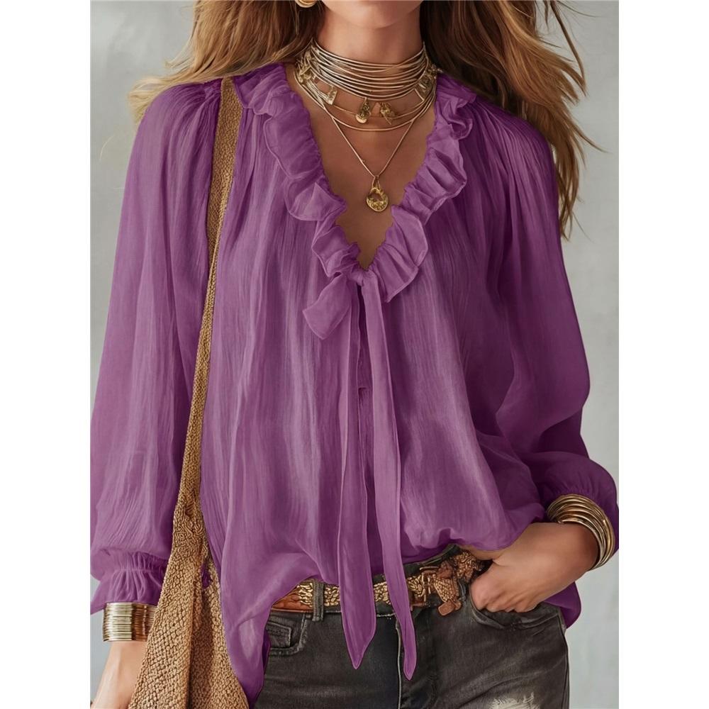 Fashionable Women's V-neck Loose Shirt Tops