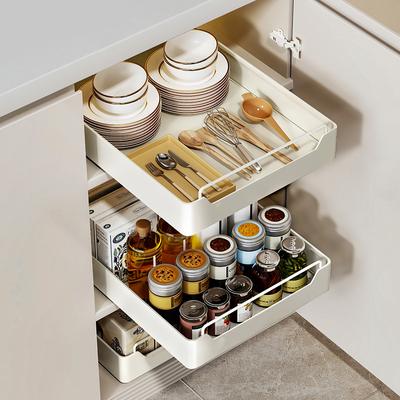 Kitchen Storage Box With Sliding Rail Pull Out Cabinet Storage Rack Spice Pantry Shelves Drawer Kitchen Organizer Basket