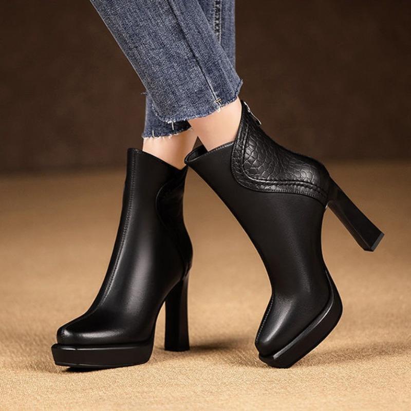 Women's High Heels Boots Sexy Pointed Toe High Heels Leather Boot Designer Chelsea Ankle Boots for Women Dress Boots Botas Mujer