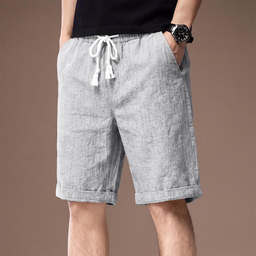 Hochwertige amerikanische Leinen atmungsaktive gestreifte lockere lässige Shorts Herren Sommer dünne Baumwolle und Leinen hautfreundlich trendige Fünf-Punkt-Hosen