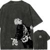 Satoru Gojo Insane T-shirt Jujutsu Kaisen Tee Vintage Washed Oversized Retro Anime Harajuku Streetwear Manga Mens Clothes Tops
